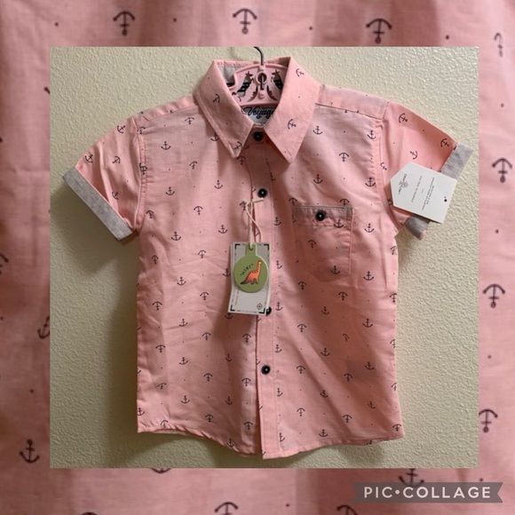 Pink Anchor Print Kids Button Down Shirt - Picture 1 of 13